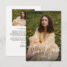 Tarjeta De Agradecimiento Foto de graduación con letra moderna y de moda