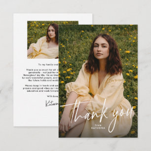 Tarjeta De Agradecimiento Foto de graduación con letra moderna y de moda