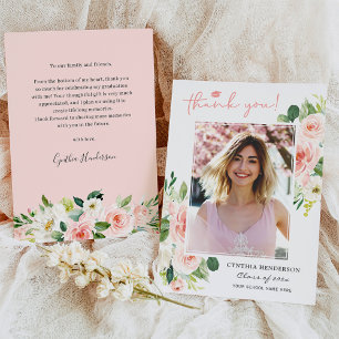 Tarjeta De Agradecimiento Foto de graduación de Chica floral rosa Rubor
