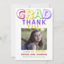 Tarjeta De Agradecimiento Foto de graduación de colorida escuela secundaria