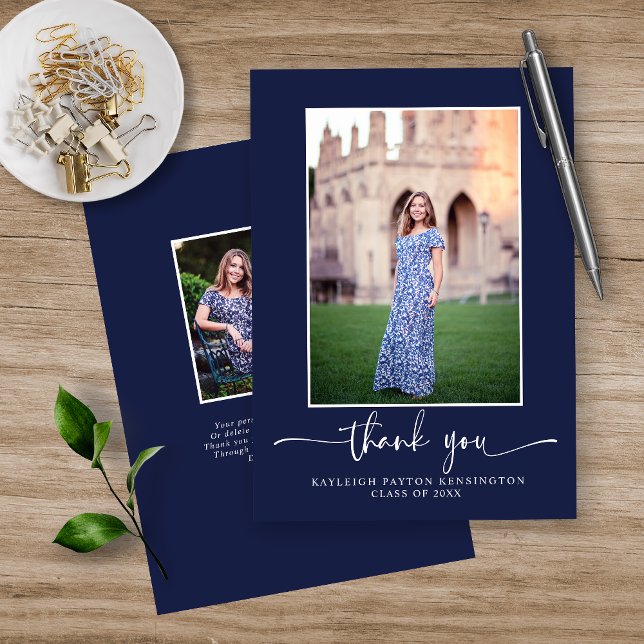 Tarjeta De Agradecimiento Foto de graduación de escritura azul de la Marina  (Subido por el creador)