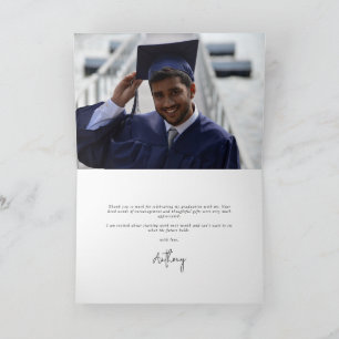 Tarjeta De Agradecimiento Foto de graduación de guión elegante de marfil + m