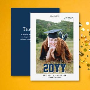 Tarjeta De Agradecimiento Foto de graduación de la licenciatura clásica azul