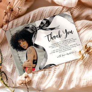 Tarjeta De Agradecimiento Foto de graduación de lazo negro de moda