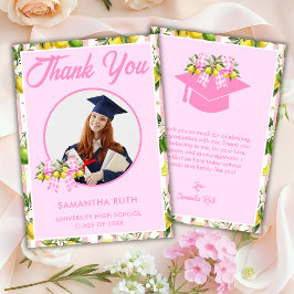 Tarjeta De Agradecimiento Foto de graduación de limón rosa recién graduado