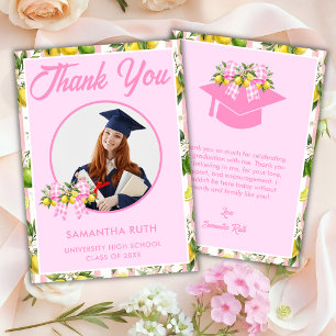 Tarjeta De Agradecimiento Foto de graduación de limón rosa recién graduado