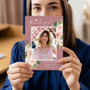 Tarjeta De Agradecimiento Foto de graduación de Rubor rosa y polvoriento