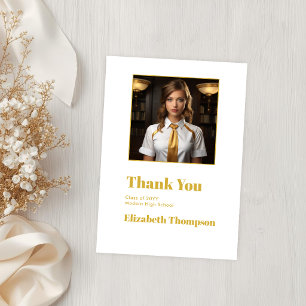Tarjeta De Agradecimiento Foto de Graduación Elegante de Oro y Blanco