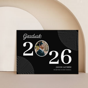 Tarjeta De Agradecimiento Foto de Graduación Elegante Graduado en Blanco y N