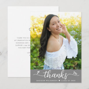 Tarjeta De Agradecimiento Foto de graduación gris con elegante escritura mod