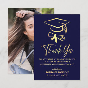 Tarjeta De Agradecimiento Foto de graduación moderna de la Marina de Oro
