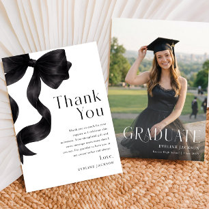 Tarjeta De Agradecimiento Foto de Graduación Moderna de Posgrado Lazo Negro