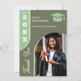 Tarjeta De Agradecimiento Foto de graduación moderna verde