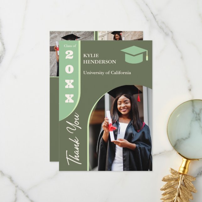 Tarjeta De Agradecimiento Foto de graduación moderna verde (Anverso/Reverso In Situ)