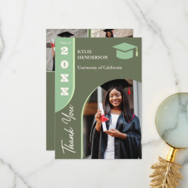 Tarjeta De Agradecimiento Foto de graduación moderna verde