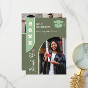 Tarjeta De Agradecimiento Foto de graduación moderna verde