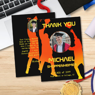 Tarjeta De Agradecimiento Foto de graduación naranja gráfico en negrita y ne