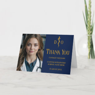 Tarjeta De Agradecimiento Foto de graduación osteopática de la Marina Blue G