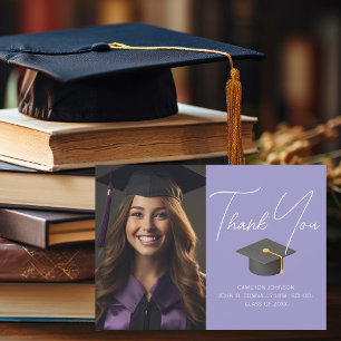 Tarjeta De Agradecimiento Foto de graduación personalizada de lavanda chic p