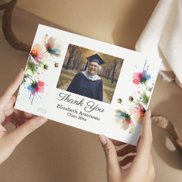Tarjeta De Agradecimiento Foto de graduación personalizada de rosa floral