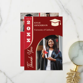 Tarjeta De Agradecimiento Foto de graduación Red Modern