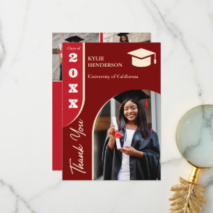 Tarjeta De Agradecimiento Foto de graduación Red Modern