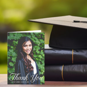 Tarjeta De Agradecimiento Foto de graduación Resumen de guiones blancos Grac
