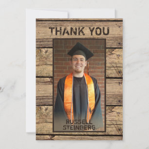 Tarjeta De Agradecimiento Foto de graduación Rustic Country Wood Gracias