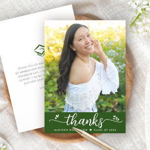 Tarjeta De Agradecimiento Foto de graduación verde, elegante y moderna con l