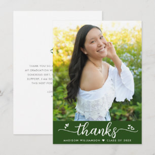 Tarjeta De Agradecimiento Foto de Graduación Verde Moderno Script Elegante C