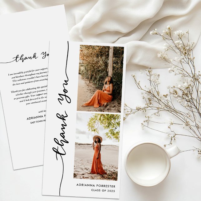Tarjeta De Agradecimiento Foto de Graduado Casual | Elegante guión de agrade (Subido por el creador)