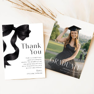 Tarjeta De Agradecimiento Foto de graduado con lazo negro de graduación