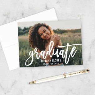 Tarjeta De Agradecimiento Foto de graduado con pincelada en negrita y blanco