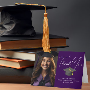 Tarjeta De Agradecimiento Foto de Graduado Morado Chic Personalizada Graduac