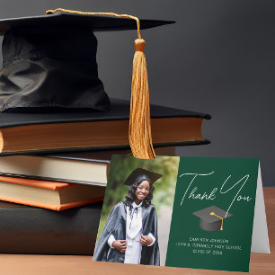 Tarjeta De Agradecimiento Foto de graduado verde chic personalizada graduaci