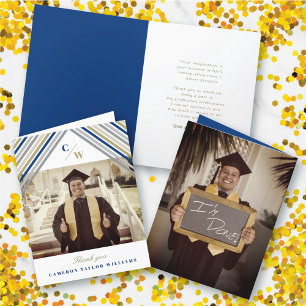 Tarjeta De Agradecimiento Foto de Graduation Moderna con Rayas Diagonales Az