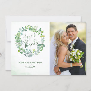 Tarjeta De Agradecimiento Foto de Greenery Wreath Boda
