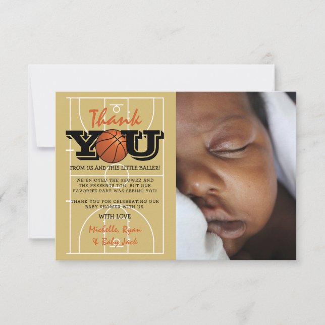 Tarjeta De Agradecimiento Foto de Guay Basketball Baby Shower (Anverso)