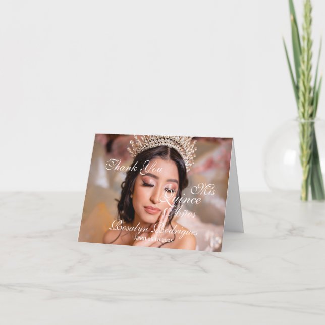 Tarjeta De Agradecimiento Foto de guión de Quinceanera 15 cumpleaños (Anverso)