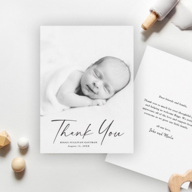 Tarjeta De Agradecimiento Foto de guión moderno para bebé (Subido por el creador)