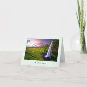 Tarjeta De Agradecimiento Foto de la cascada islandesa verde naturaleza