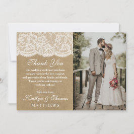 Tarjeta De Agradecimiento Foto de la colección de Bodas Kraft & Lace