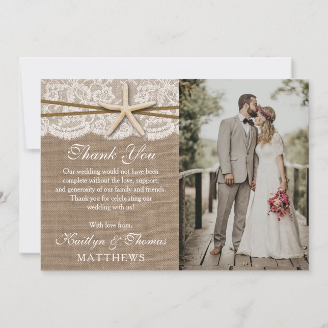 Tarjeta De Agradecimiento Foto de la colección de casamientos de Starfish Be (Anverso)