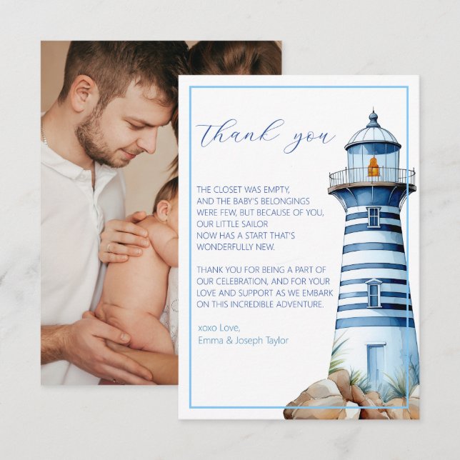 Tarjeta De Agradecimiento Foto de la ducha del faro azul naumático (Anverso / Reverso)