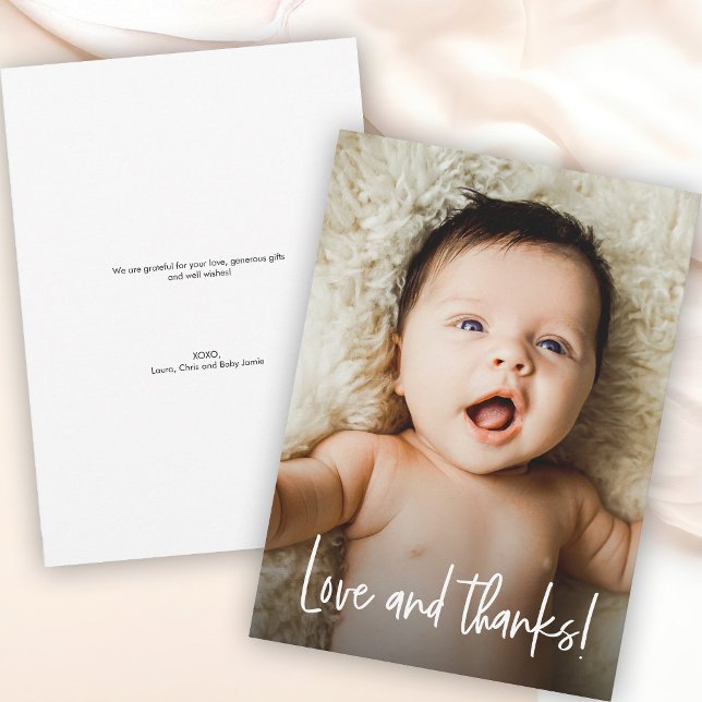 Tarjeta De Agradecimiento Foto de la ducha Love and Gracias Baby (Customizable baby photo Love and thanks! baby shower thank you card.)