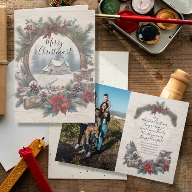 Tarjeta De Agradecimiento Foto de la familia de guirnaldas de pino rústico v (Subido por el creador)