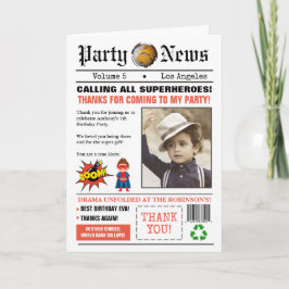 Tarjeta De Agradecimiento Foto de la fiesta de cumpleaños del superhéroe del