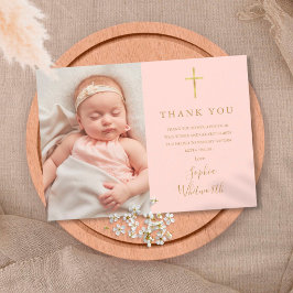 Tarjeta De Agradecimiento Foto de la Rubor Elegant Gold Baptism Christening
