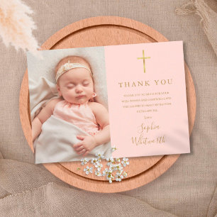 Tarjeta De Agradecimiento Foto de la Rubor Elegant Gold Baptism Christening