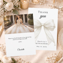 Tarjeta De Agradecimiento Foto de lazo de quinceañera perlas marfil